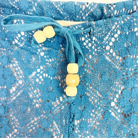 CHASER BLUE EYELET LACE WIDE LEG TIE WAIST COVER  UP PANTS WOMENS SZ SMALL - Picture 8 of 9